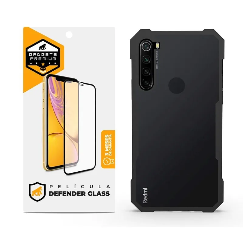 Kit Capa case capinha Dual Shock x e Pelicula Defender Glass para Xiaomi Redmi Note 8 - Gshield - Gshield