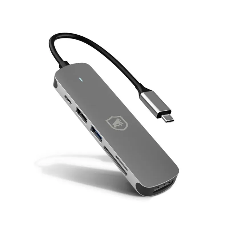 Adaptador Multifuncional 6 Em 1 HDMI USB-C Hub USB 3.0 4K30Hz Prata Gshield - Gshield