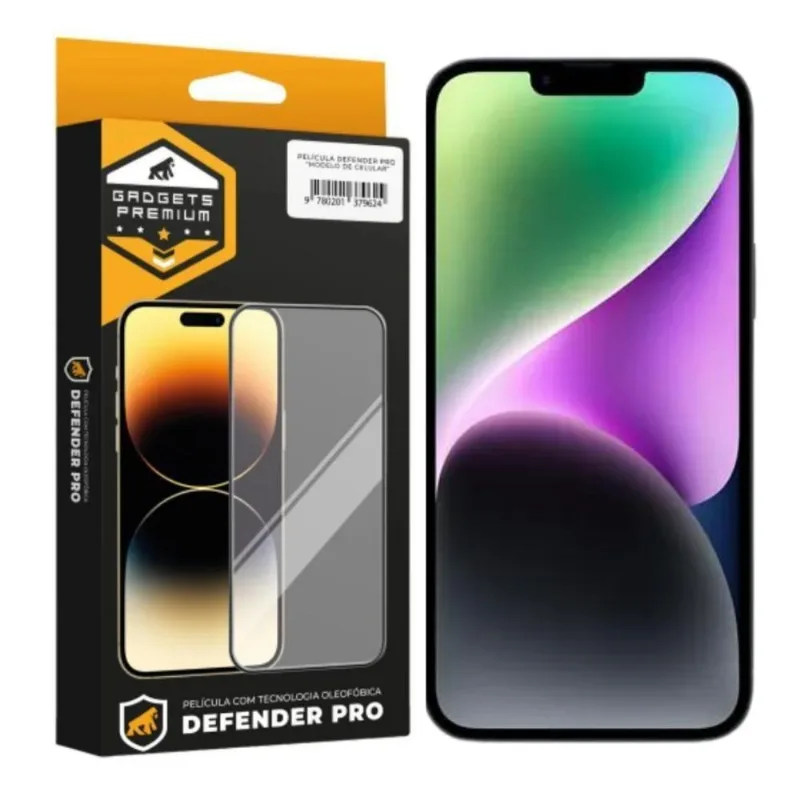 Película Gshield Defender Pro Para iPhone 14 Max Com Vidro Temperado E Poliuretano Preto 1 Unidade