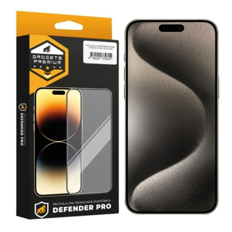 Película Gshield Defender Pro Para iPhone 15 Pro Com Vidro Temperado E Poliuretano Preta 1 Unidade