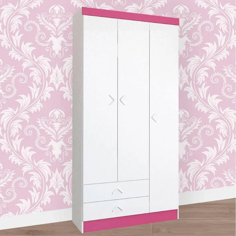 Guarda Roupa Infantil 3 Portas 2 Gavetas Flex Atualle Móveis Branco-rosa