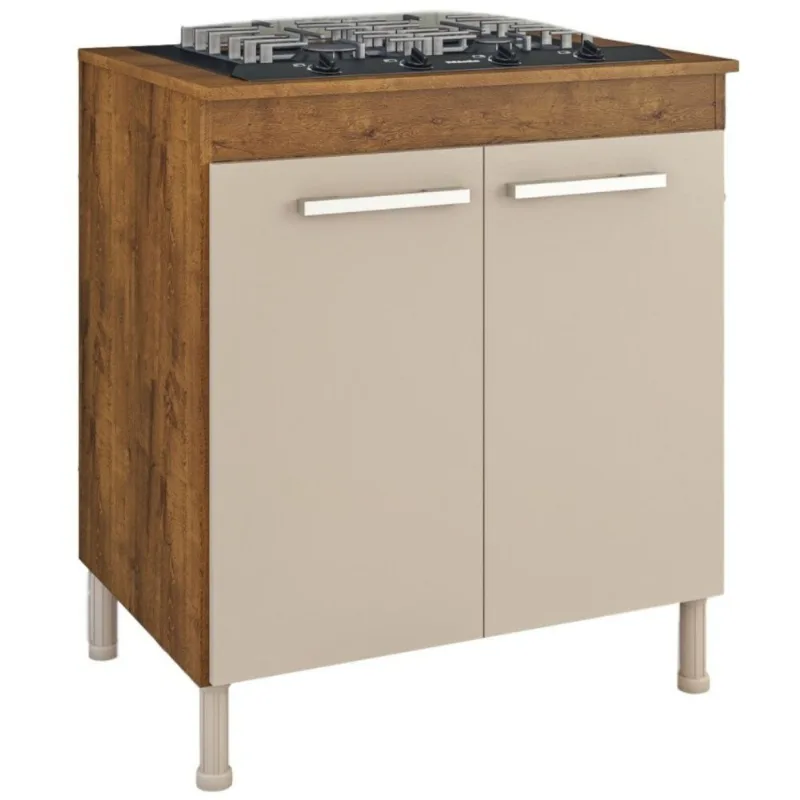 Balcão Cooktop 2 Portas Atualle Canelato e Natura Bril 72x83x53cm