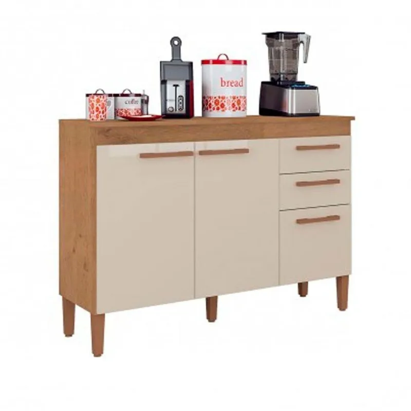 Balcão De Cozinha Modena 3 Portas 2 Gavetas Atualle Móveis Cinamomo-off White