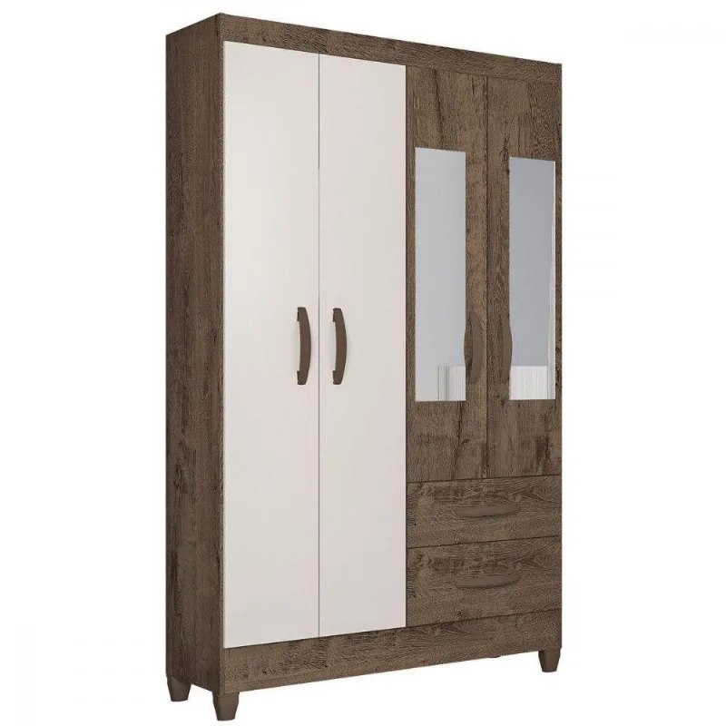 Guarda Roupa Solteiro Real 4 Portas 2 Gavetas Atualle Móveis Mocaccino Rústico Natura Off White