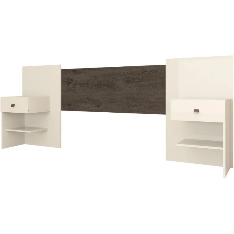 Cabeceira Casal com Mesa de Cabeceira Bélgica Atualle Off White e Rústico