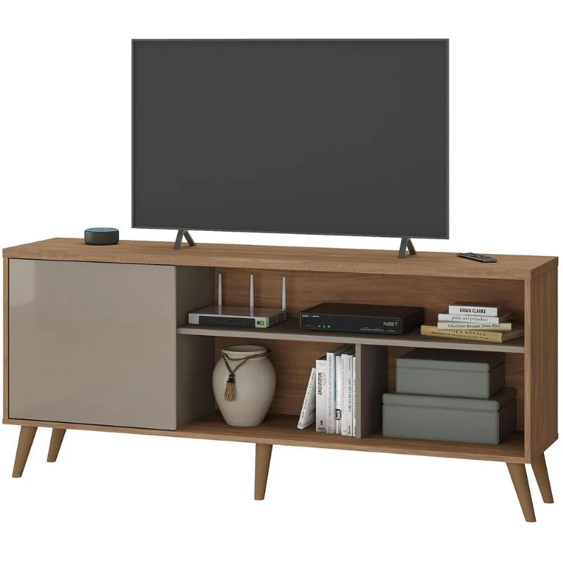 Rack Para TV até 60" Polegadas 1 Porta Napoles Atualle 1395R-490 160cmAcacia Madeirado e Reflecta Brilho