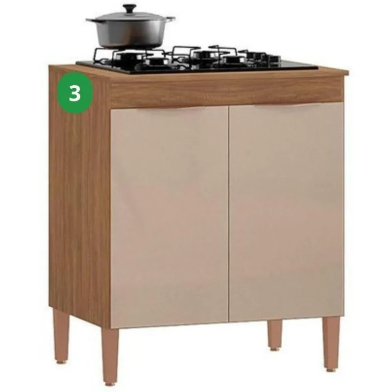 Balcão Cooktop Com Tampo 2 Portas Europa Atualle AcaciaMadeirado/reflecta Brilho 72cm