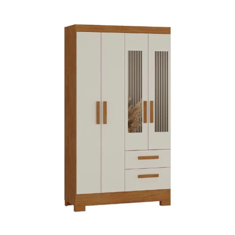 Guarda Roupa Casal Fortaleza Plus 4 Portas de Bater com Espelho 2 Gavetas MDP Atualle - Atualle