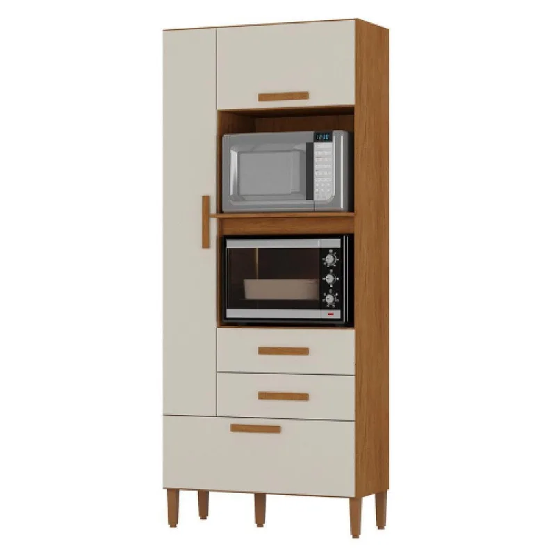 Armário Multiuso Seul 3 Portas 2 Gavetas 4 Prateleiras 86CM Nogueira com Off White Atualle
