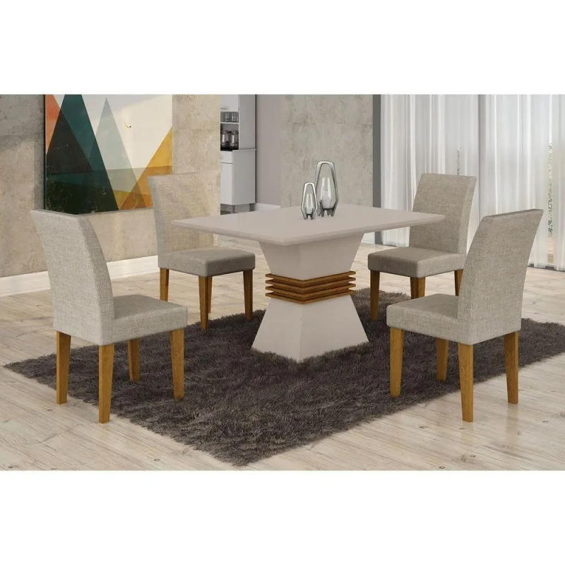 Sala De Jantar Lucy Com 4 Cadeiras Grécia Rufato Off White Imbuia e Turim 07 - Móveis Rufato
