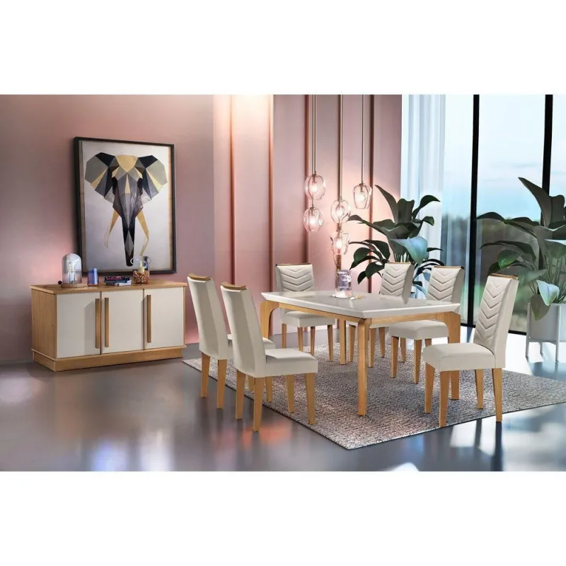 Conjunto Sala De Jantar Liz Tampo Mdf Vidro - Rufato