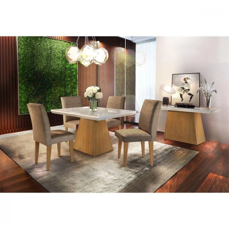 Conjunto Sala De Jantar Luna 120 Mdf Com 4 Cadeiras - Rufato