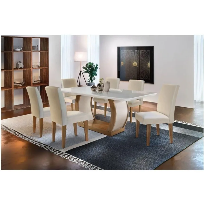 Sala De Jantar Milena Tampo Mdf Vidro Com 6 Cadeiras Imbuia - Rufato