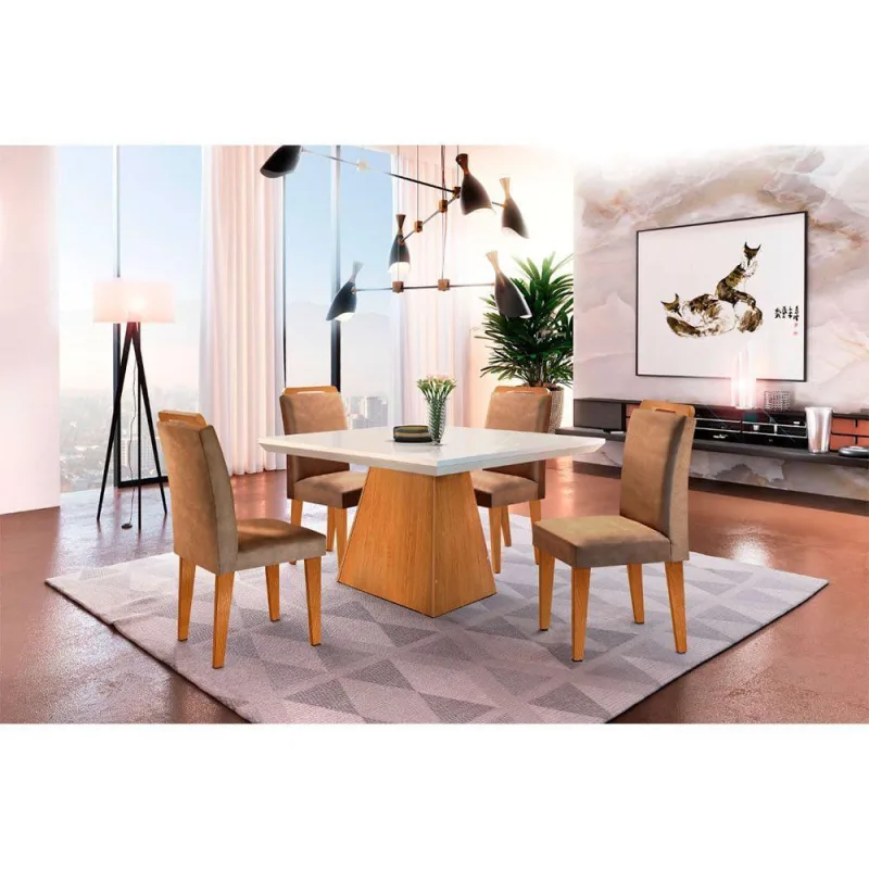 Sala De Jantar Aida 4 Cadeiras 120 Canto Reto. - Rufato