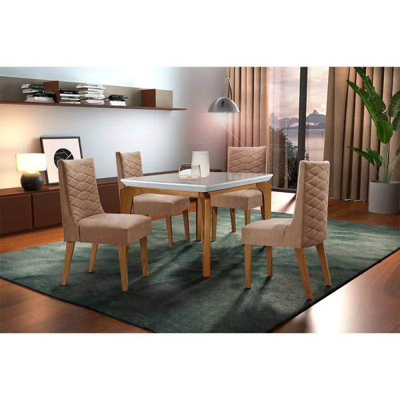 Sala De Jantar Liz 120 Tampo Vidro 4 Cadeiras - Rufato