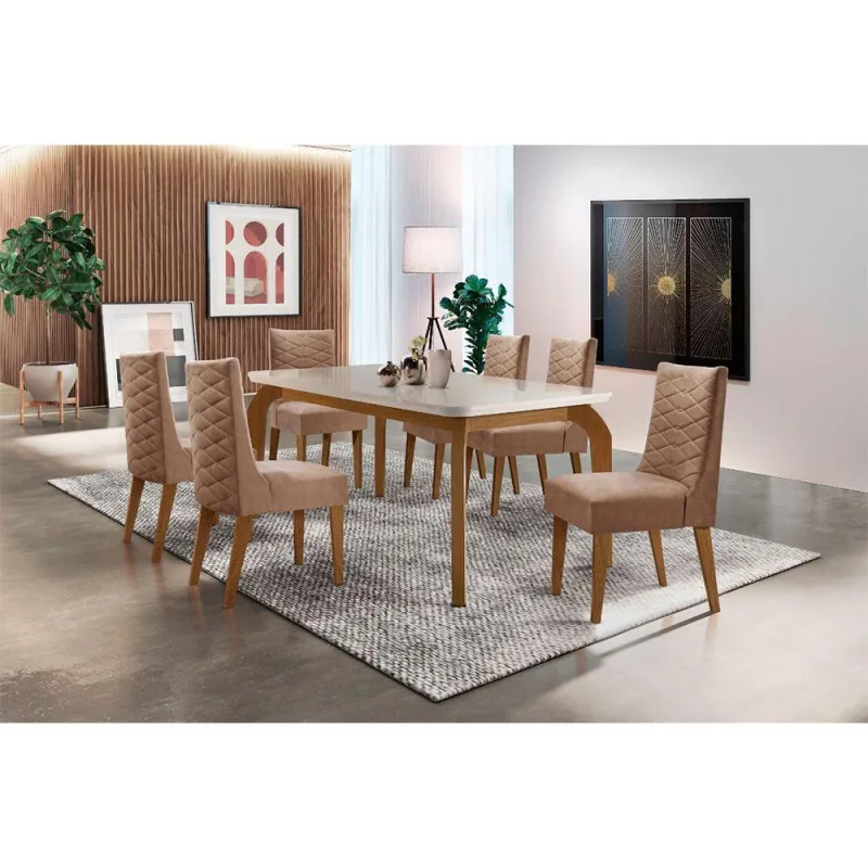Sala De Jantar Liz 180 Tampo MDF Canto Reto Com 6 Cadeiras - Rufato