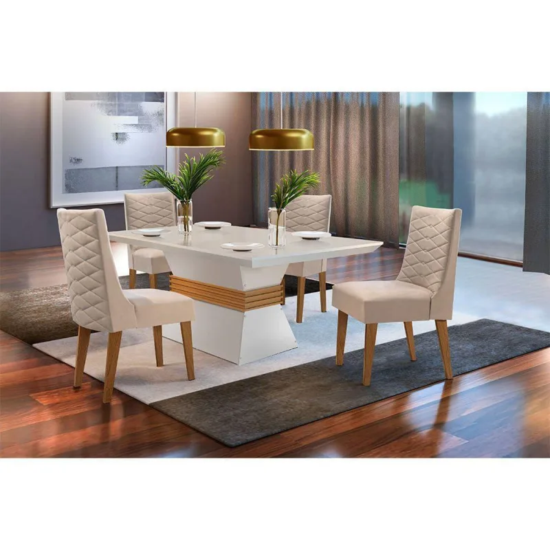 Sala De Jantar Lucy 120 Tampo 4 Cadeiras Veludo - Rufato