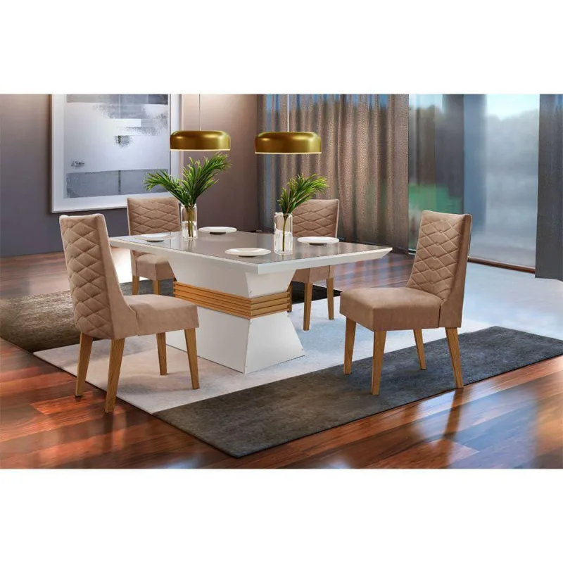 Sala De Jantar Lucy 120 Tampo Vidro 4 Cadeiras - Rufato