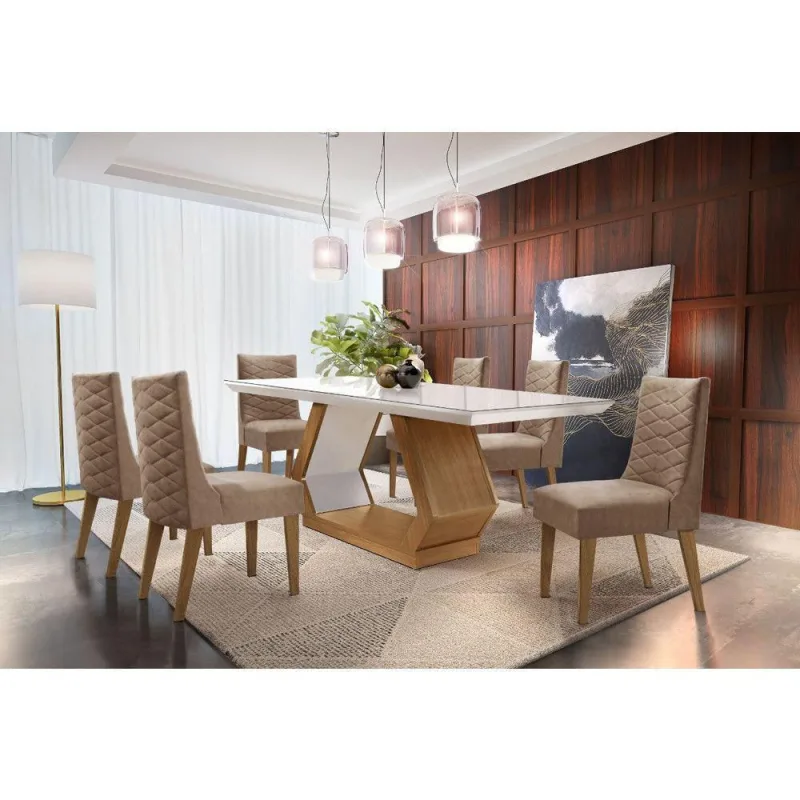Sala De Jantar Lara 180 Tampo Vidro 6 Cadeiras - rufato