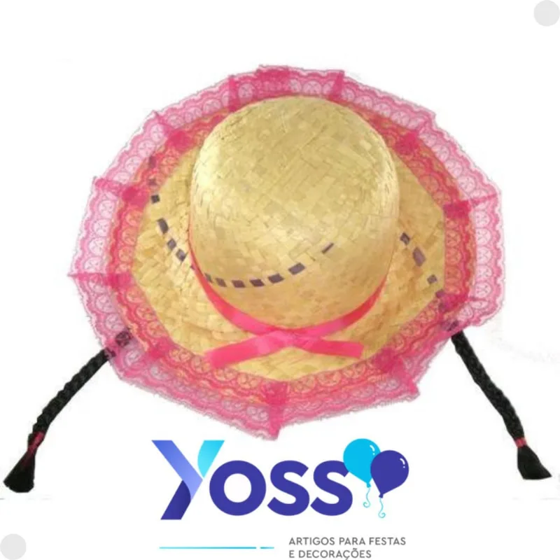 Chapéu de Palha Decorado com Trança e Renda Sortido Adulto BR5273 - Yoss