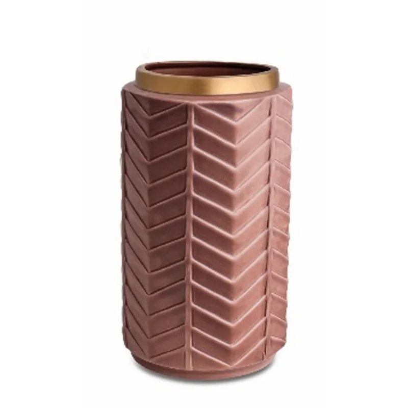 Vaso em Cerâmica Marsala e Dourado Mart