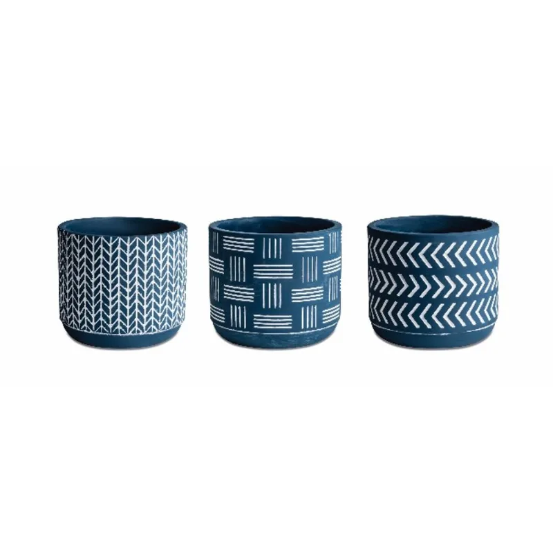 Kit Cachepot 3 Peças em Cimento Azul Mart