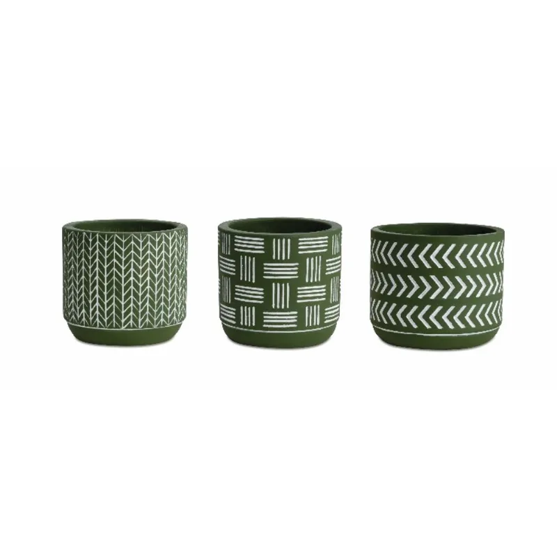 Kit Cachepot 3 Peças em Cimento Oliva Mart
