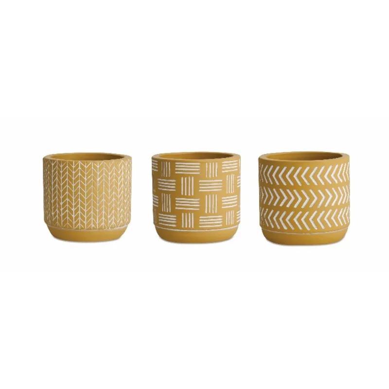 Kit Cachepot 3 Peças em Cimento Mostarda Mart