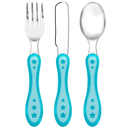 CONJUNTO DE TALHERES - 3 PEÇAS - ESTRELINHA - AZUL - BUBA