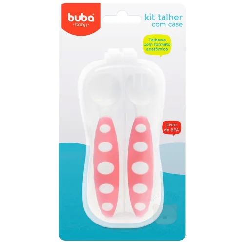 CONJUNTO DE TALHERES COM ESTOJO HIGIÊNICO ROSA (6M ) BUBA - ROSA
