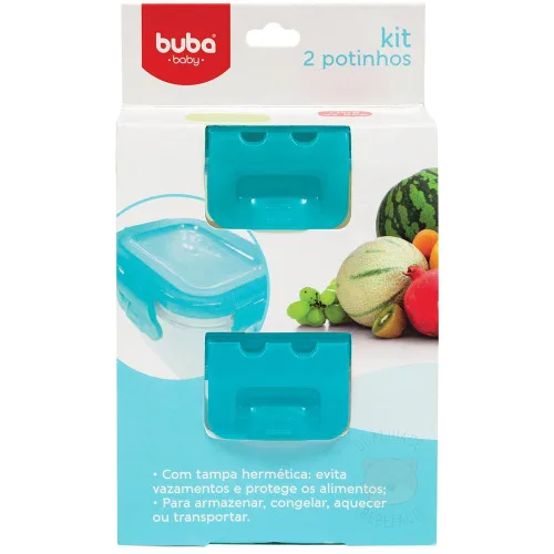 KIT 2 POTES PAPINHA COM TAMPA PARA BEBÊ AZUL (6M ) BUBA BUBA10761 KIT 2 POTINHOS AZUL TAMPA HER