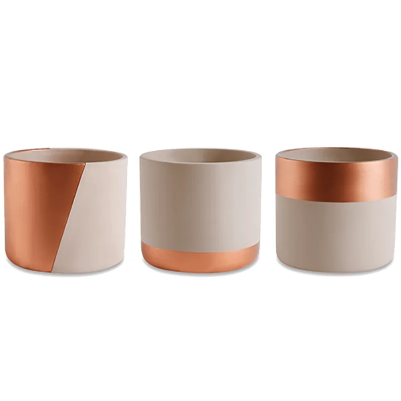 Kit Cachepot em Cimento Nude e Cobre 3 pçs Mart