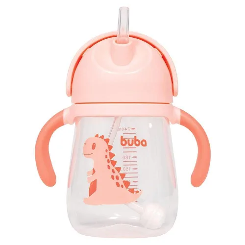 COPO DE TREINAMENTO COM ALÇA - 240ML - DINO - ROSA - BUBA - ROSA