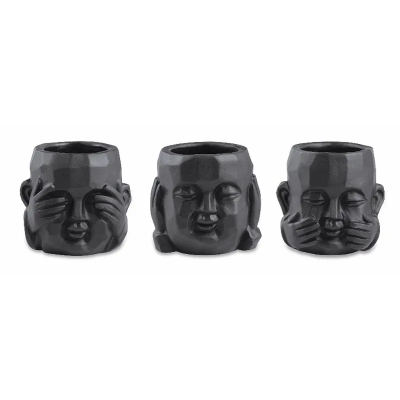 Kit Cachepot 3 Peças em Cimento Preto Mart