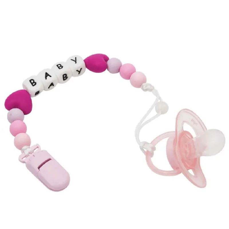 Prendedor De Chupeta - Baby Letrinhas - Rosa - Buba