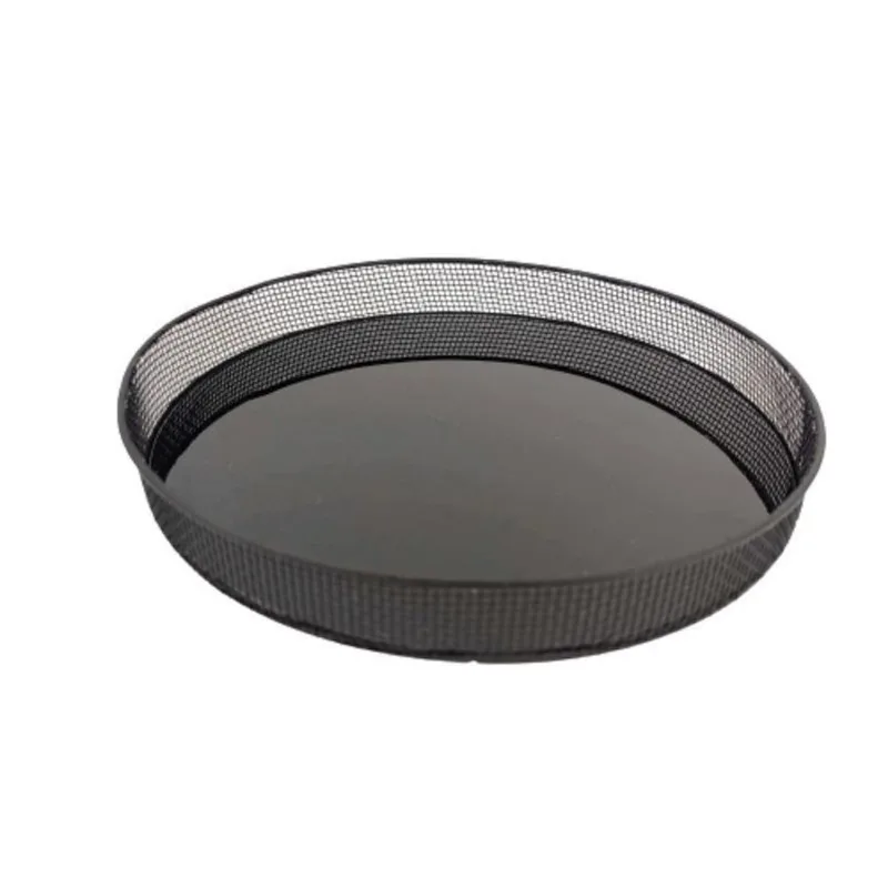 Bandeja Decorativa Preta 4x24x24cm Redonda Metal Vidro