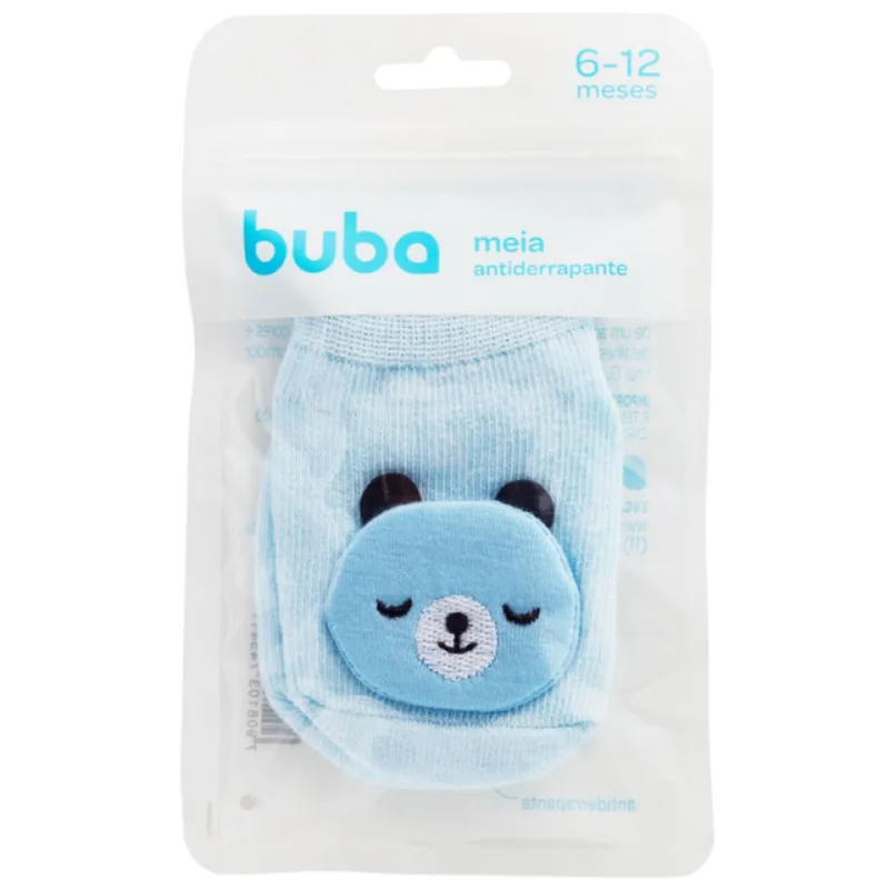 MEIA ANTIDERRAPANTE COM APLIQUE URSO AZUL BUBA - P 14541