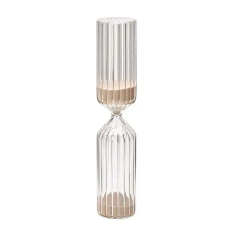 Ampulheta Decorativa Moderna Cor Nude Vidro Canelado 26cm