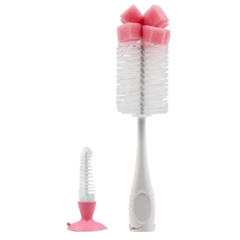 Escova Para Mamadeira Rosa Com Limpa Bico e Ventosa Buba