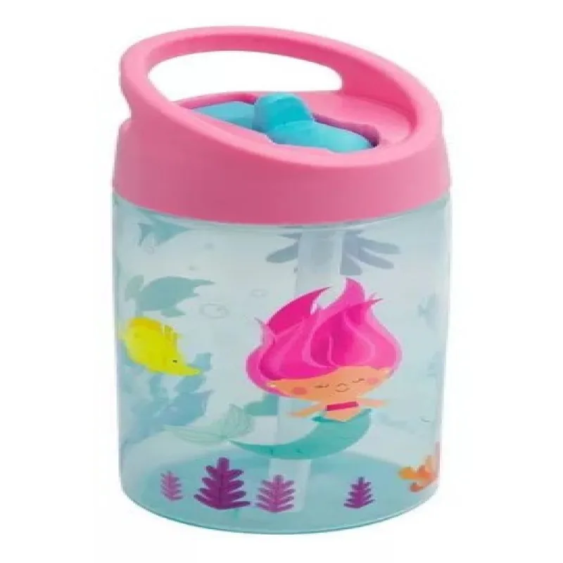 Garrafa Infantil Menina Com Canudo Rígido Retrátil Buba Cor Sereia 15326