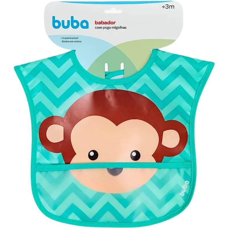 Babador Macaquinho Com Bolso Infantil Impermeável 15368 - Buba