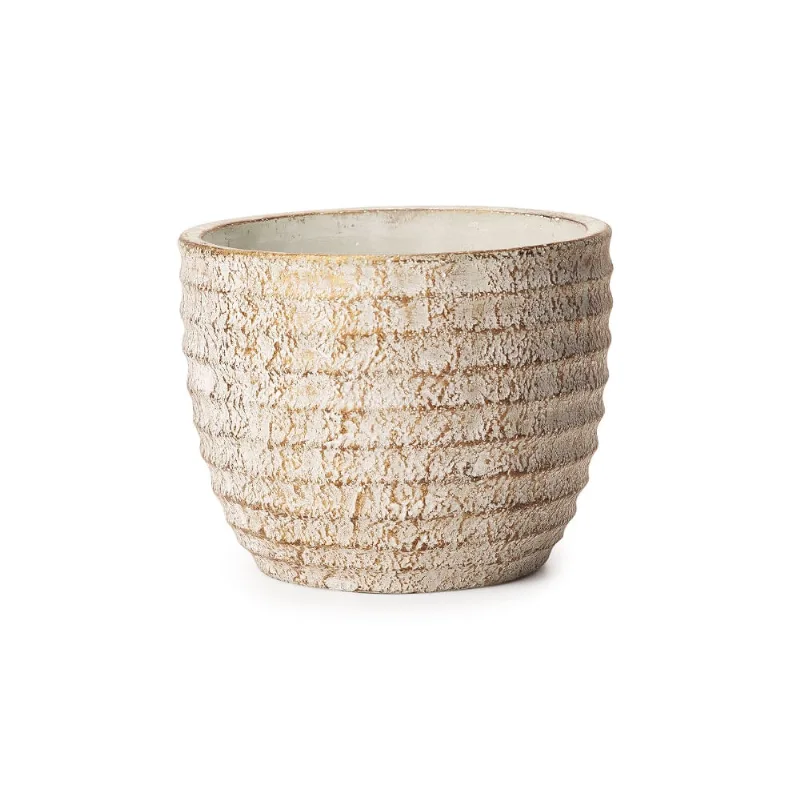 Cachepot Em Cimento Branco E Dourado 14X 18X 18Cm