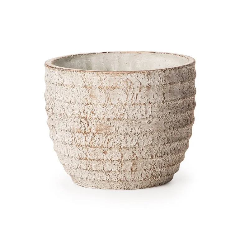 Cachepot Em Cimento Branco E Dourado 12X 15X 15Cm