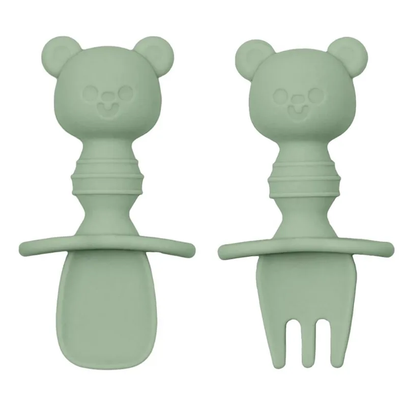 Kit Talheres Buba de Silicone Ursinho Verde Único