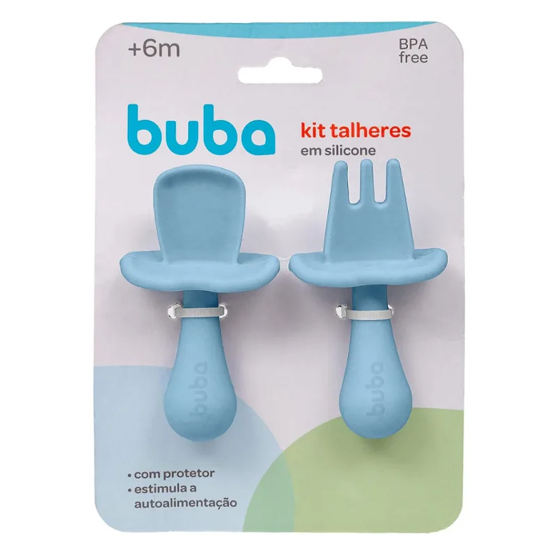 Kit Talheres Silicone - Azul Buba - Buba - Bebês