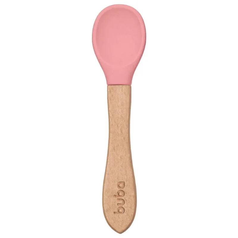 Colher Silicone E Bambu - Buba - Rosa