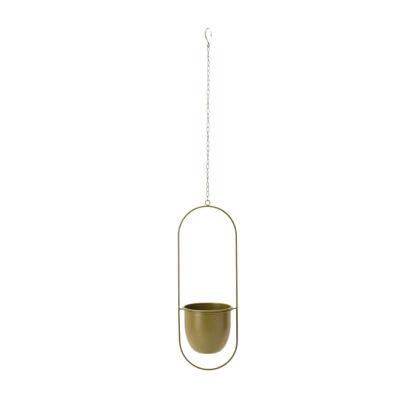 Cachepot Pendente Em Metal Verde 100X 17,5X 15Cm