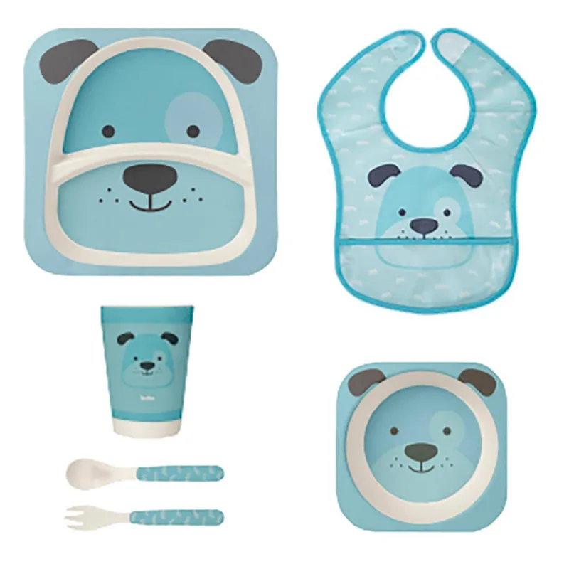 Kit de Alimentação Com Babador Buba Bambu Cachorro Azul Único
