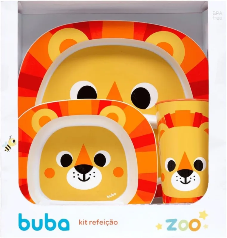 Kit Refeição Zoo Leão Pratos + Copo Buba - 16304 - Buba