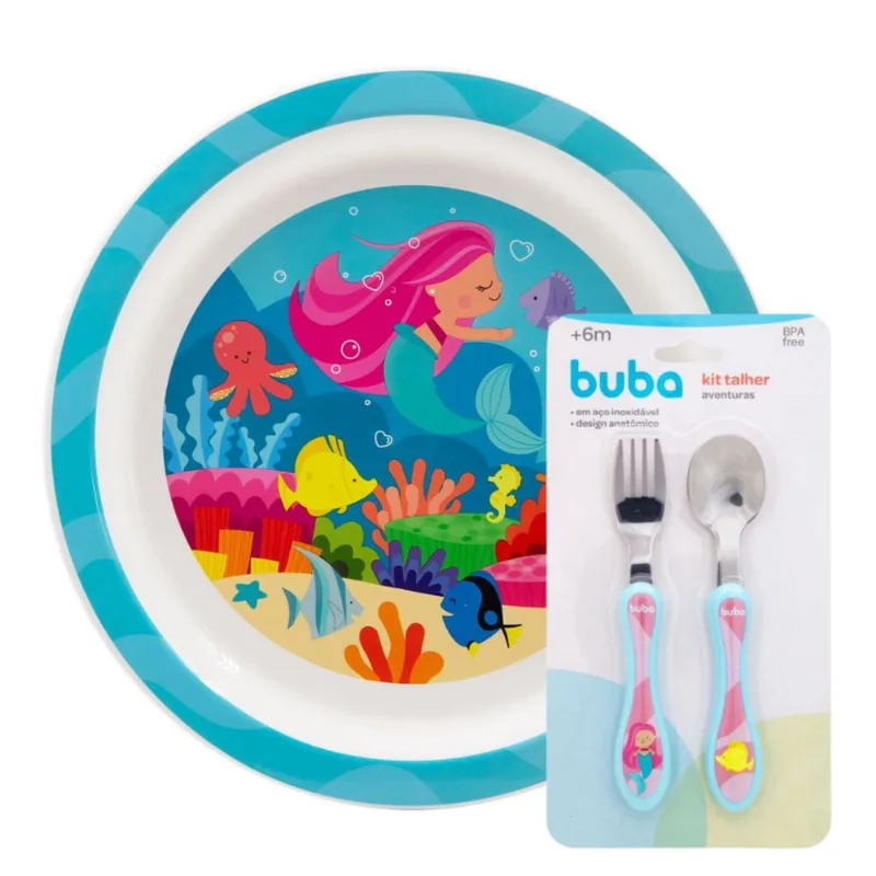 Kit Pratinho E Talheres Aventuras Sereia 15318 16967 Buba